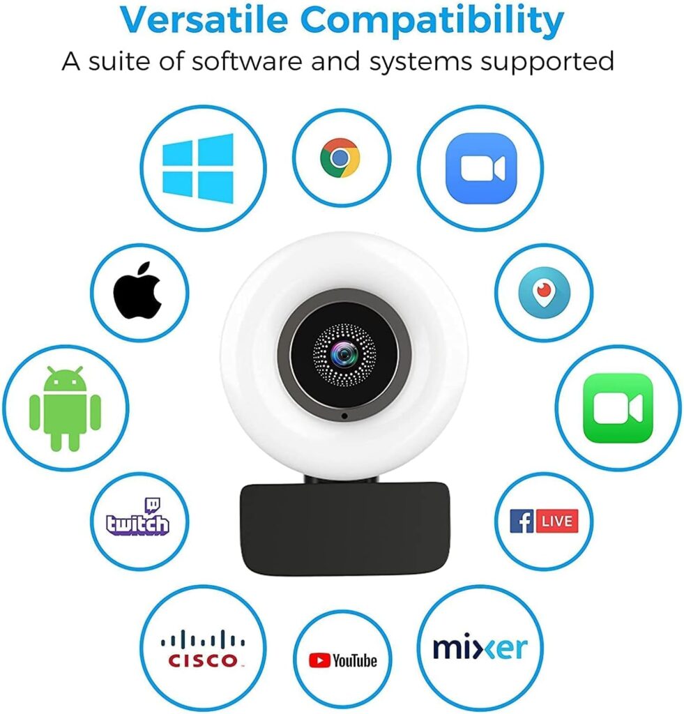 1080P Webcam, HD-Webcam mit Mikrofon Licht, USB PC Camera Sichtfeld mit 90° Plug-and-Play,Webcam mit Stativ für Zoom/Skype/Teams, Konferenzen und Videoanrufe