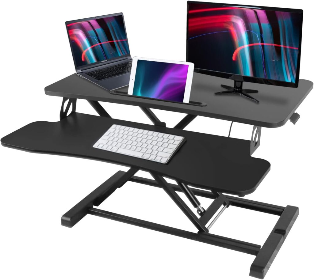 Best Goods Höhenverstellbarer Schreibtischaufsatz, Sitz-Steh Computertisch für Büro oder Zuhause, Stehtischaufsteller mit Tastaturablage, Standing Desk Attachment