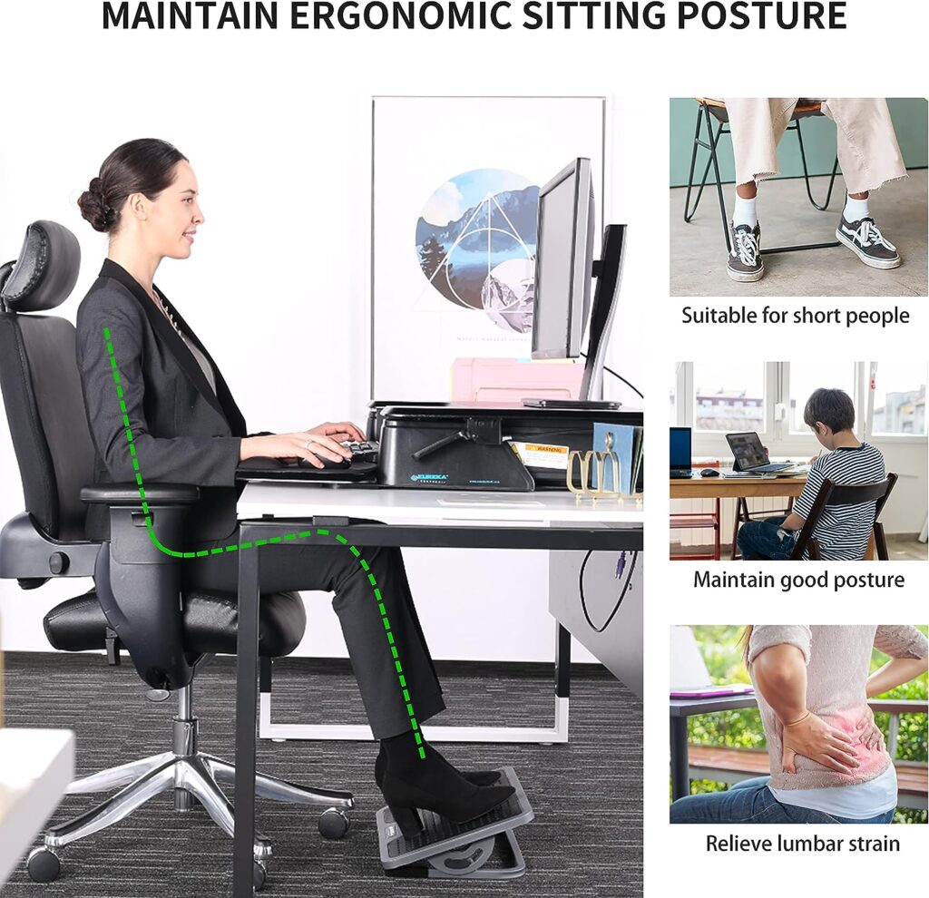 EUREKA ERGONOMIC Adjustable Foot Rest with Massage Surface, Office, Desk, Footstool for Office and Home, Black and Grey