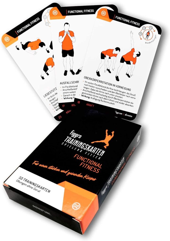 figgrs® 3er-Set Mehr Leistung - 3 Kartensets a 57 Trainingskarten mit 150 Fitnessübungen ohne Gerät für einen leistungsfähigen  dynamischen Körper