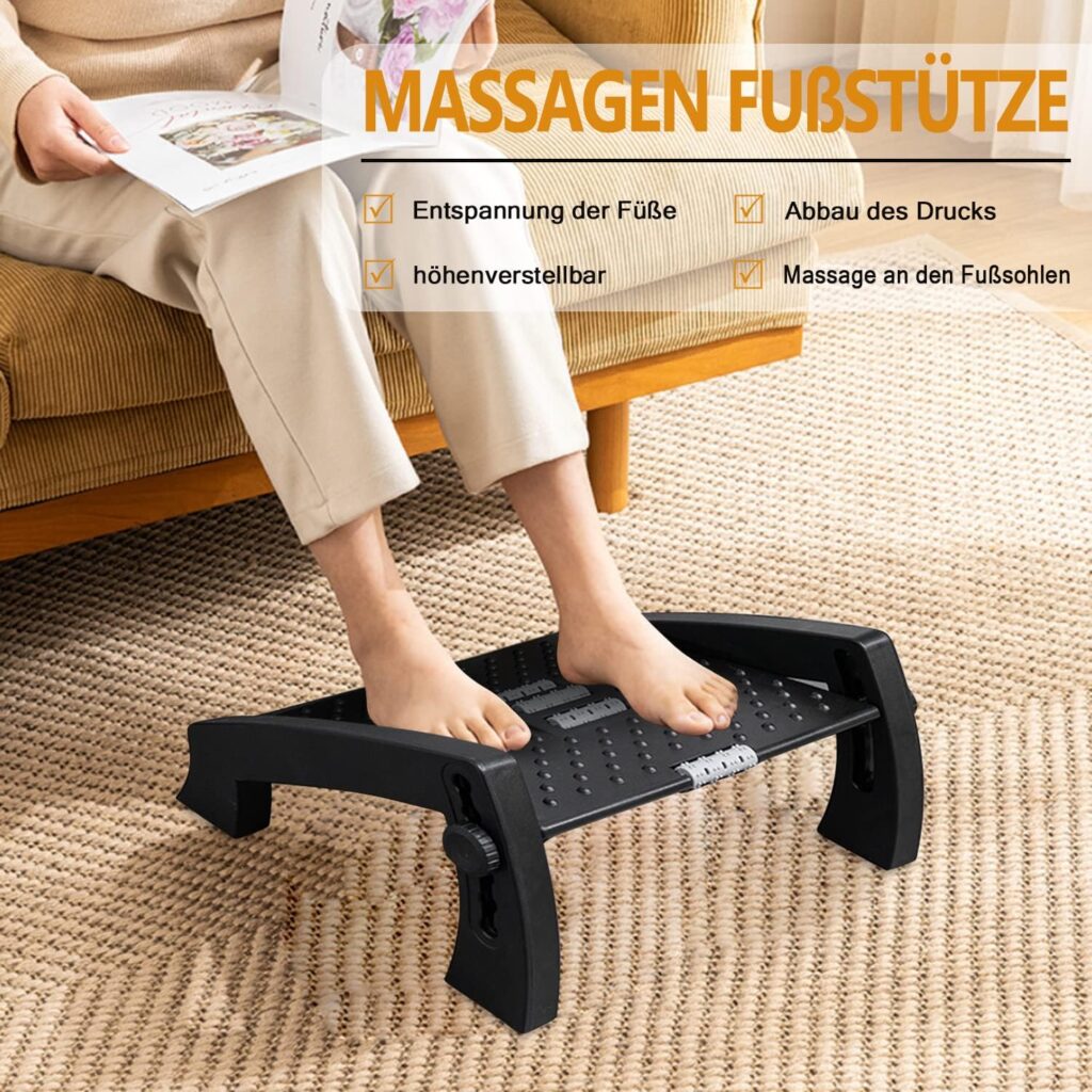 Footrest Desk, Footrest Desk with Massage Surface, 6 Height Adjustable Footstool, Ergonomic Footrest, Non-Slip Footrest, Ideal Home Office Accessory, Practical Gifts for Colleagues