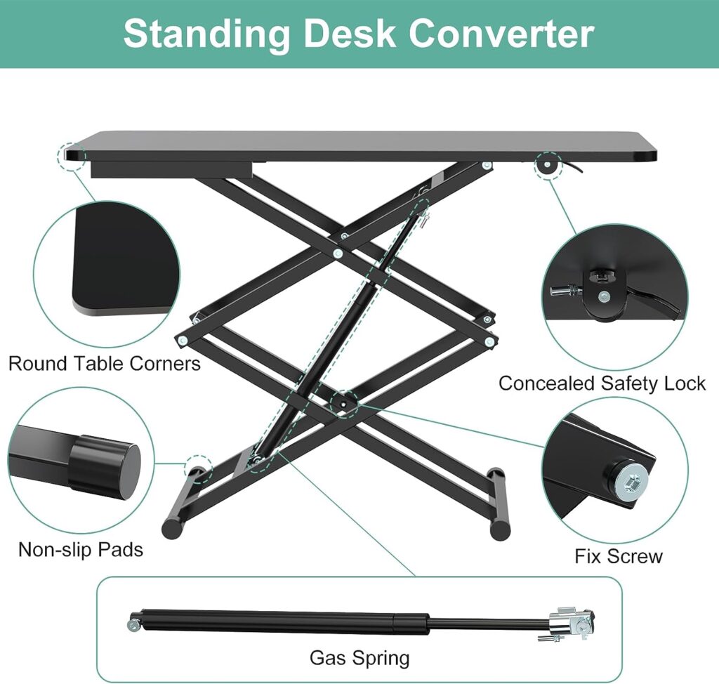 Lvhcmfohm Standing Desk, Height-Adjustable Desk, Laptop Table, Standing Desk Attachment, Folding Table, 80 x 50 cm, Sit-Stand Desk for Office Home, 10-71 cm, Continuous Lifting (Black)
