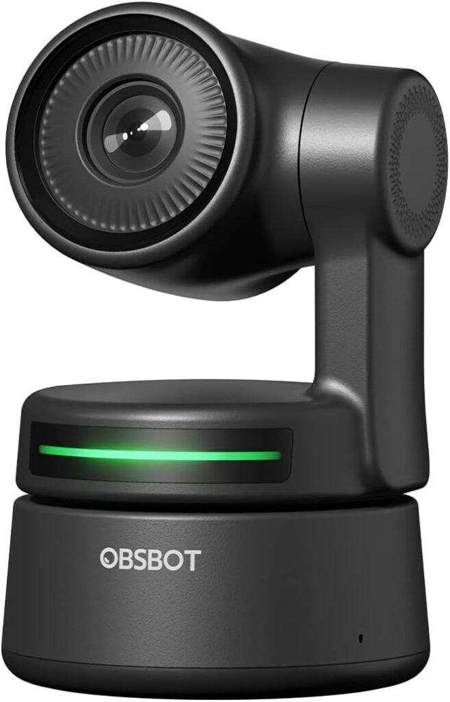 OBSBOT Tiny PTZ Webcam, AI Backed Frame  Gesture Control, Full HD 1080p Webcam with Dual Omnidirectional Mics, 90 Degree Wide Angle, Low Light Correction, Works with Zoom, Skype Black