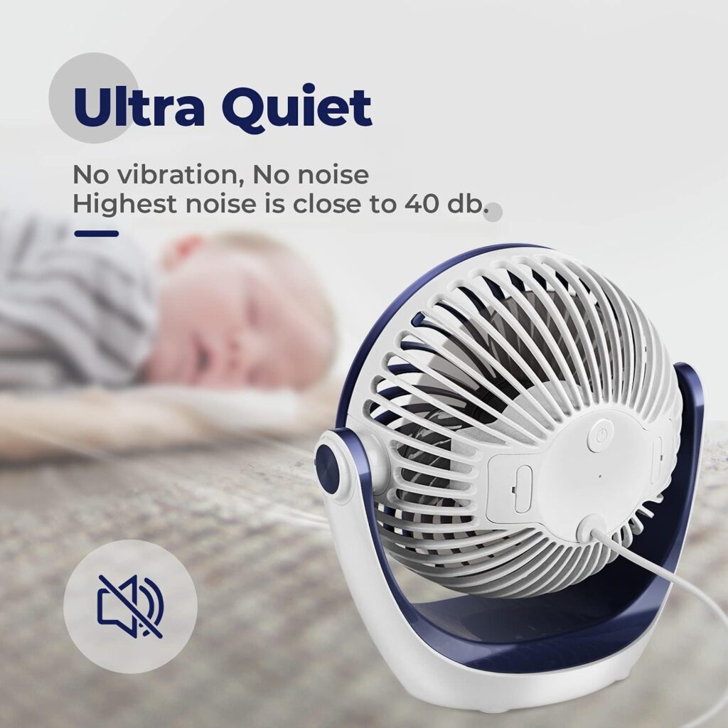 Ocoopa USB Fan, Small Table Fan with Strong Air Flow and Quiet Operation, 3 Speeds, 360Â° Rotating Head, Easy to Carry for Office, Home and Outdoor Use (Dark Blue)