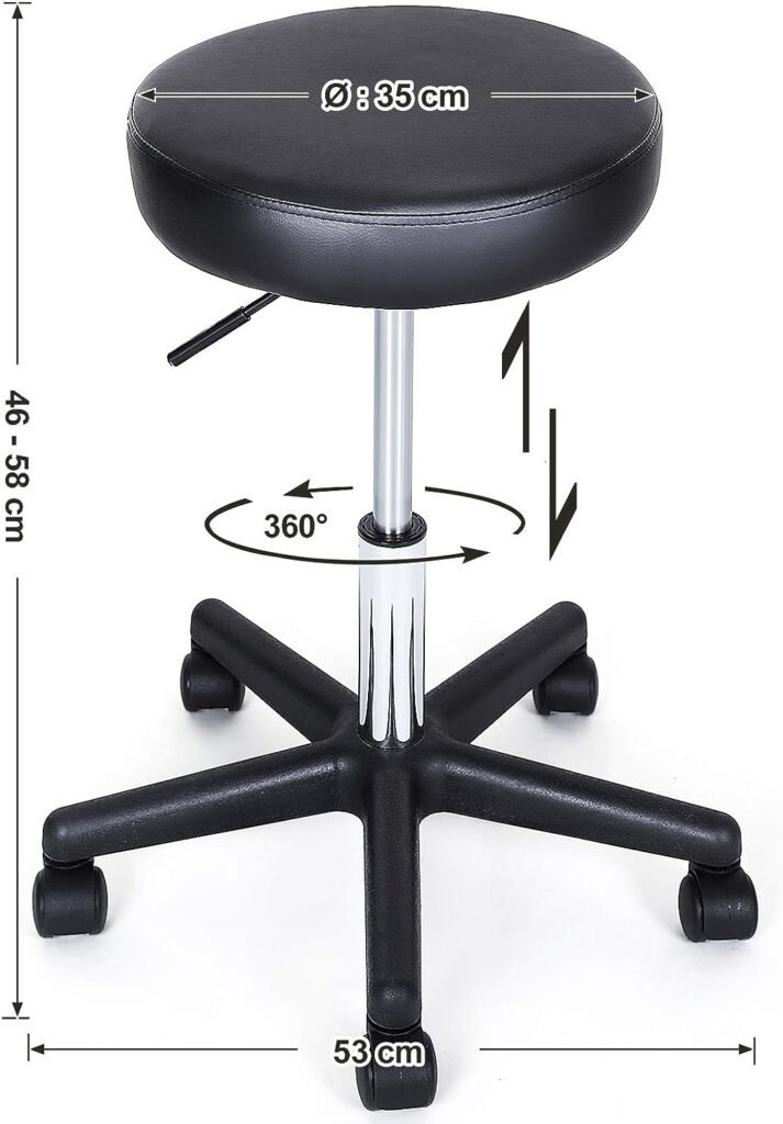 SONGMICS 46-58cm Wheeled Swivel Stool with Faux Leather Seat