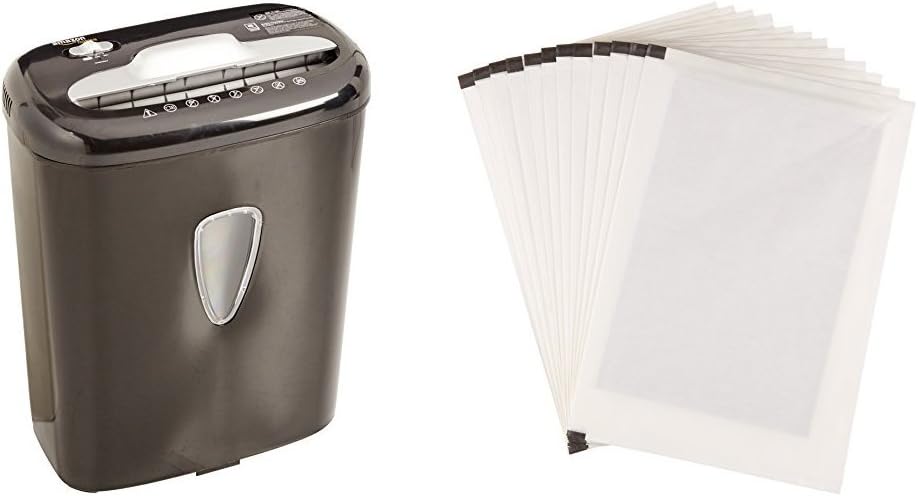 Amazon Basics 12 Pack High Security Paper Credit Card Shredder Particle Cut up to 6 Sheets and Lubricant Sheets